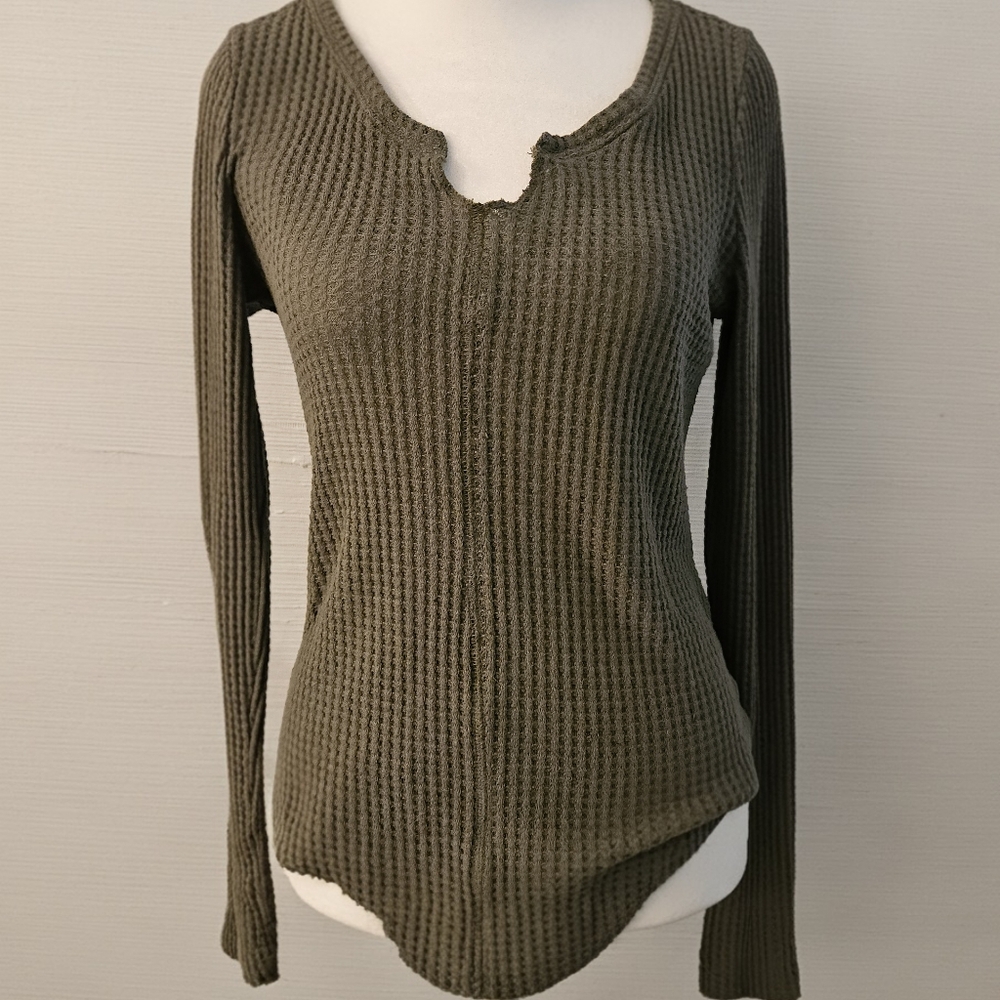 Aeropostale Olive Waffle Knit Blouse Y2K Vibe Small